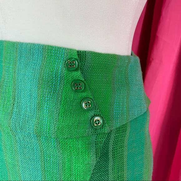 Eva Franco Anthro green striped waist button detail tween pencil skirt, 2 - Picture 3 of 9